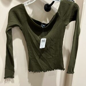 Windsor Forest Green Ribbed Long Sleeve Top